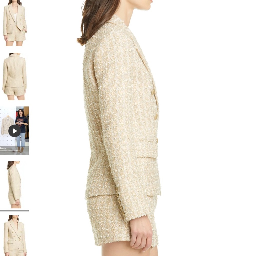 L'AGENCE Cream Tweed Double-Breasted Blazer with Gold Buttons - Picture 6 of 6